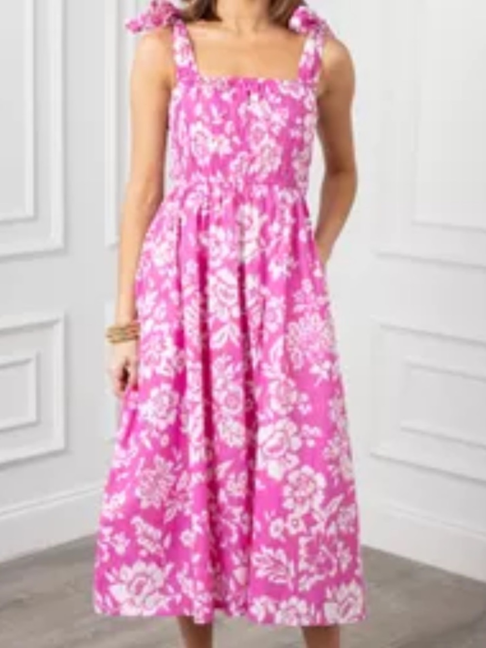 Avara Pink Floral Tie-Shoulder Midi Dress
